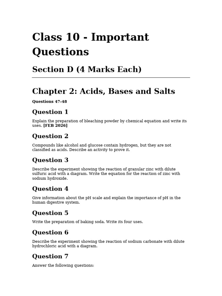 Class 10 Important Questions | PDF | Functional Group | Acid