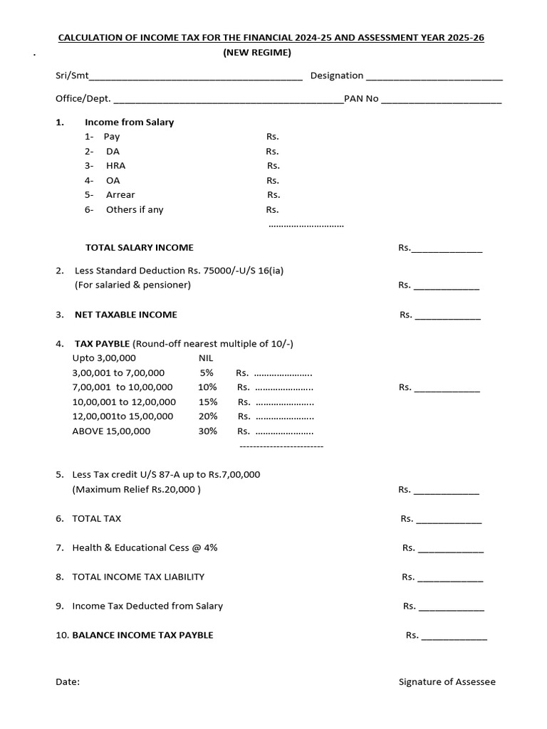 Calculation of Income Tax For The Financial 2024 25 f3 | PDF