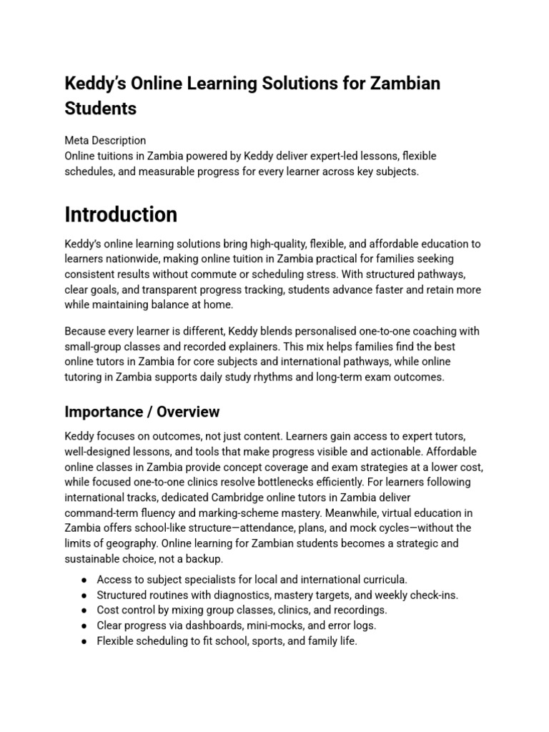 Keddy's Online Learning Solutions For Zambian Students | PDF ...