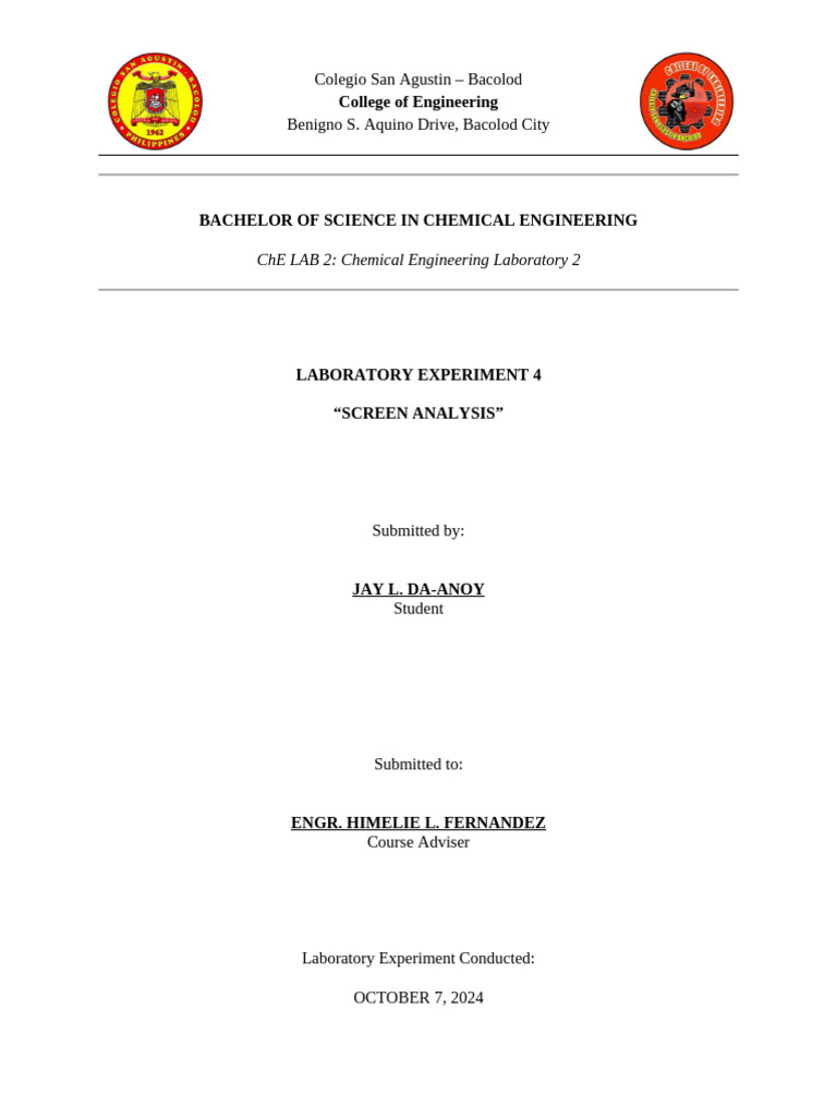 ChE Lab 4 Screen Analysis | PDF | Particle Size Distribution