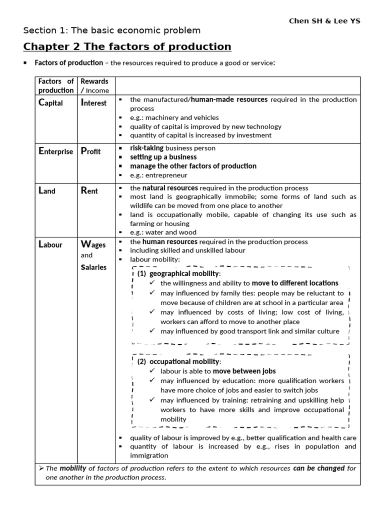 Chap 2 Factors of Production | PDF | Cost Of Living | Labour Economics