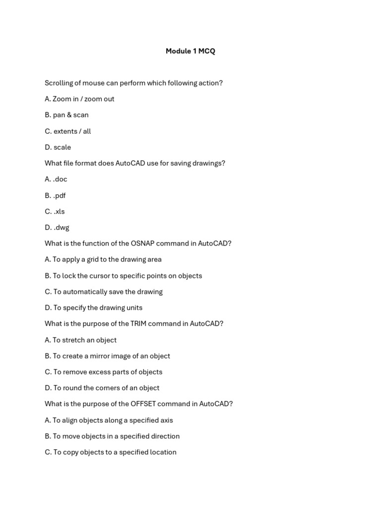 Module 1 MCQ | PDF | Auto Cad | Technical Drawing