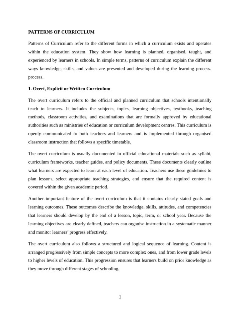 Overt Curriculum | PDF | Curriculum | Learning