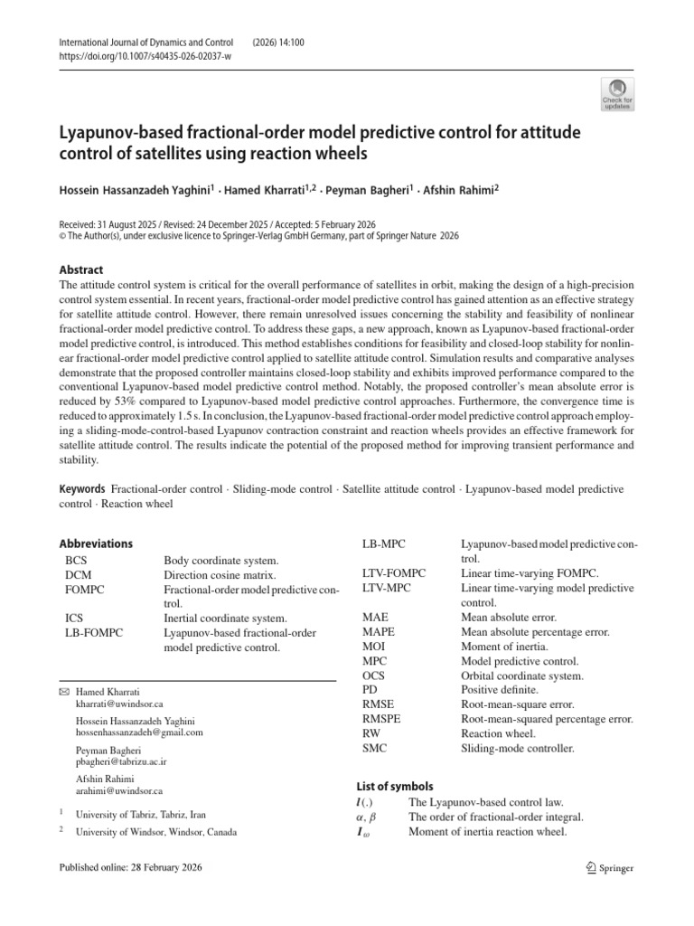 Lyapunov-Based Fractional-Order Model Predictive Control For Attitude ...