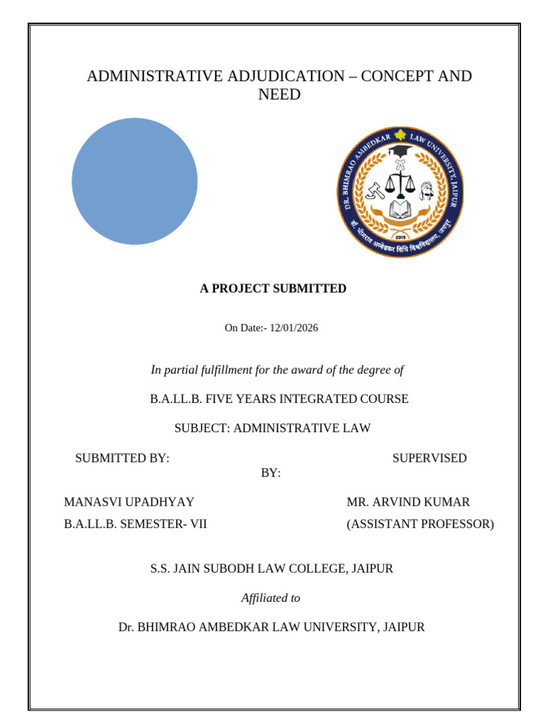 Administrative Adjudication - Concept and Need: A Project Submitted | PDF