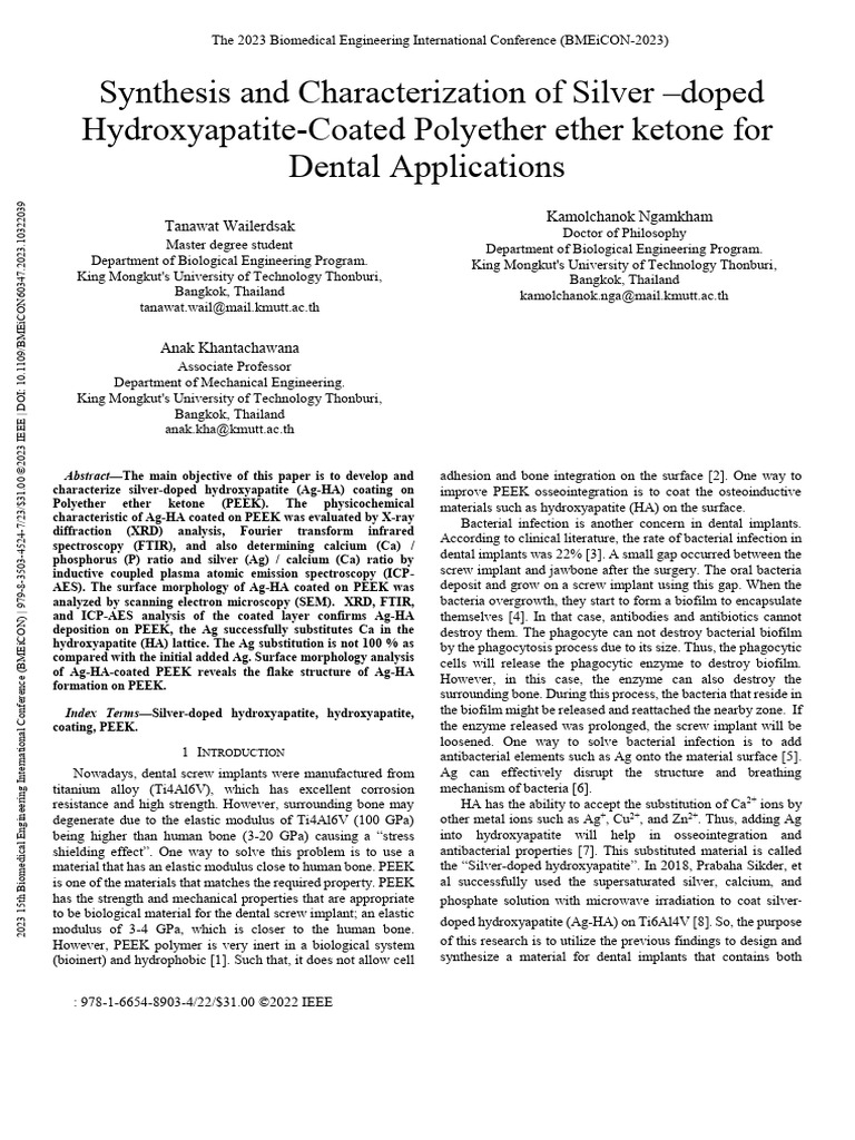 Synthesis and Characterization of Silver Doped Hydroxyapatite-Coated ...