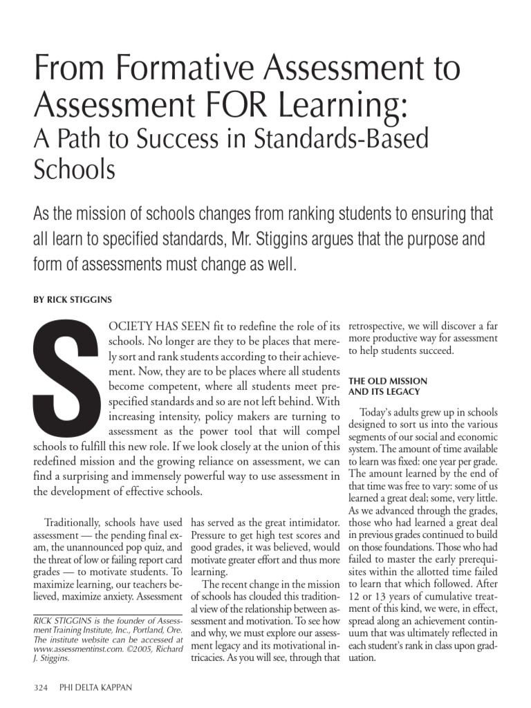Stiggins 2005 From Formative Assessment To Assessment For Learning A ...