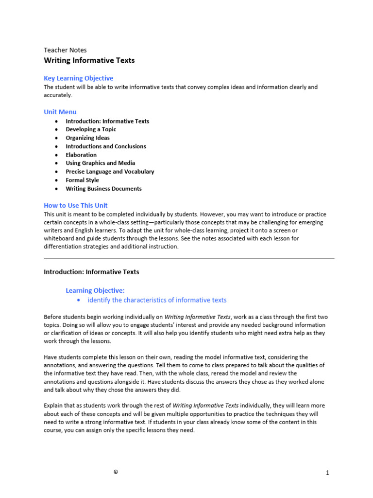 08le 03 Ws Writinginformativetexts TN Lesson Plan Writing | PDF ...