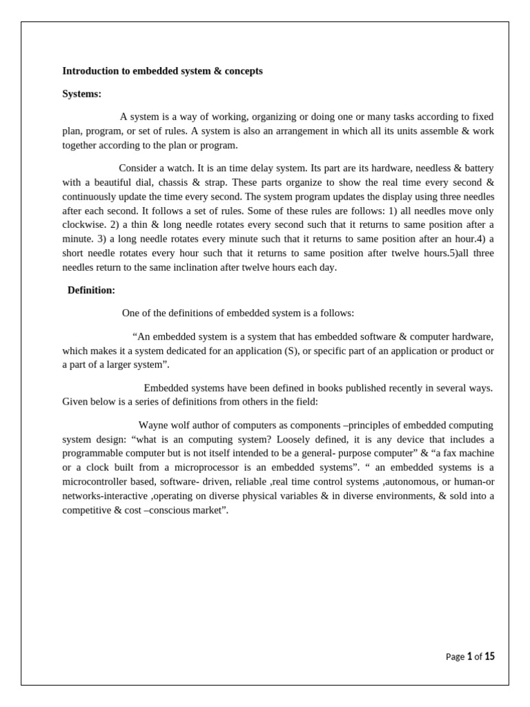 Emb Sys - Unit 1 Notes | PDF | Embedded System | Computer Network