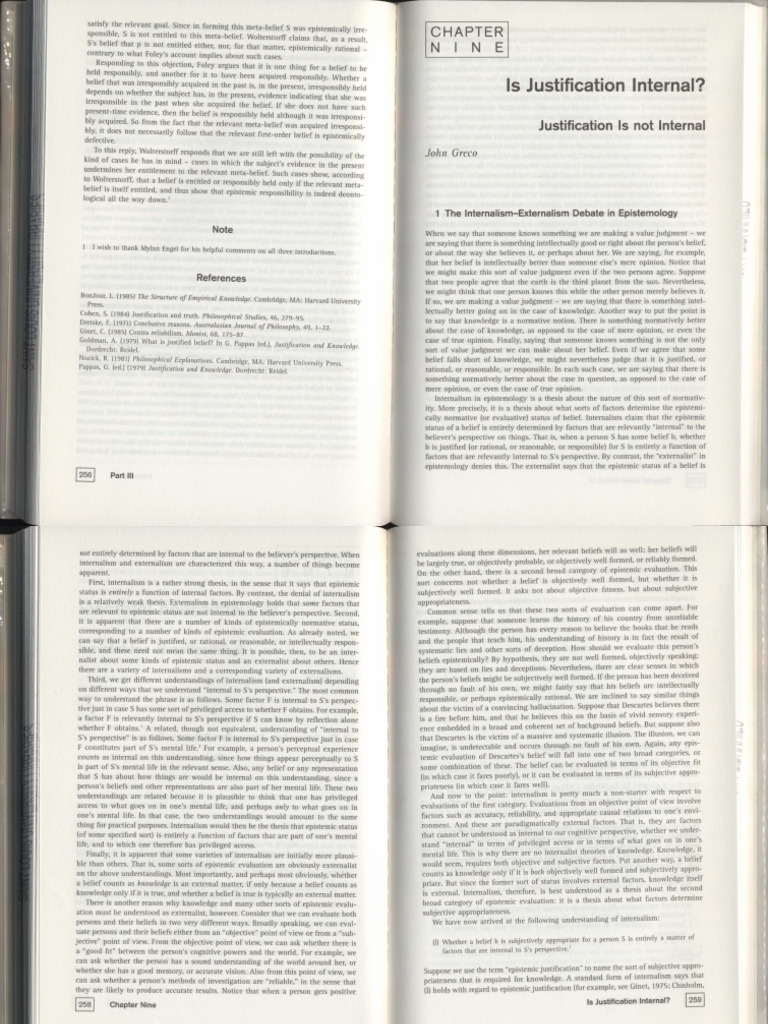 Greco - Internalsim Vs Externalism | PDF