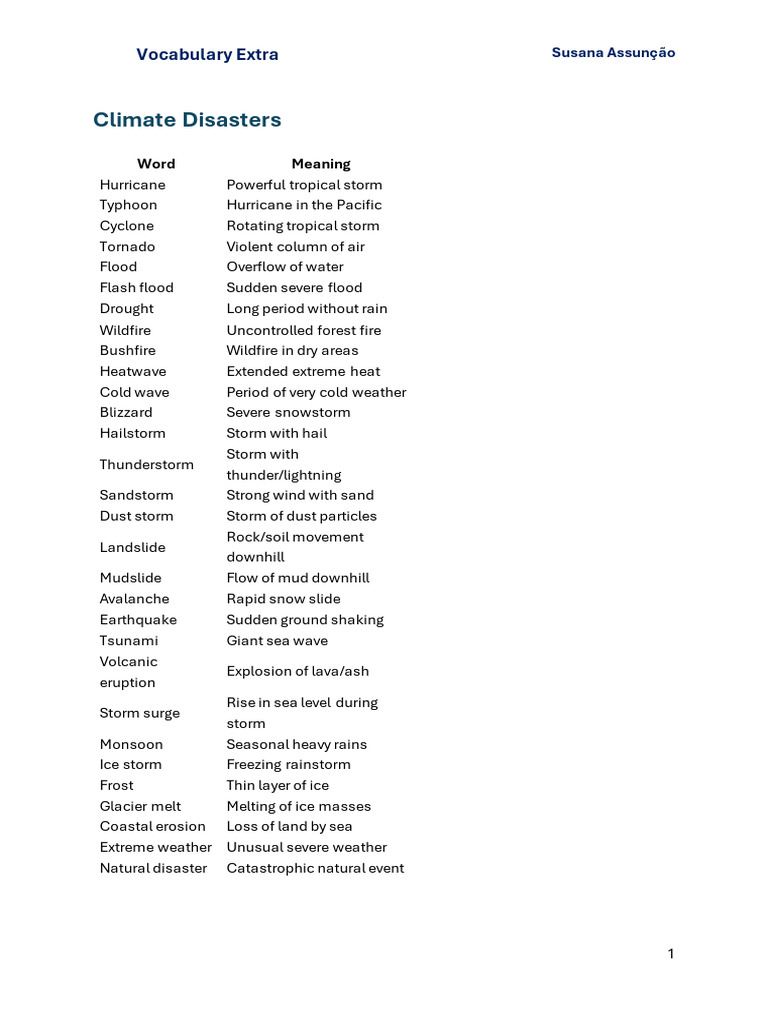 Vocabulary Extra Disasters + | PDF | Greenhouse Gas | Road