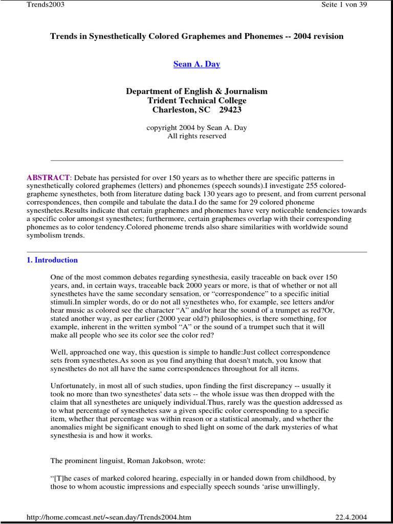 Synesthetically Colored Graphemes | PDF | Phoneme | Color