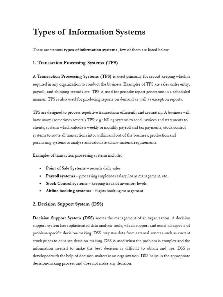 Types of Information Systems | PDF | Payroll | Management Information ...