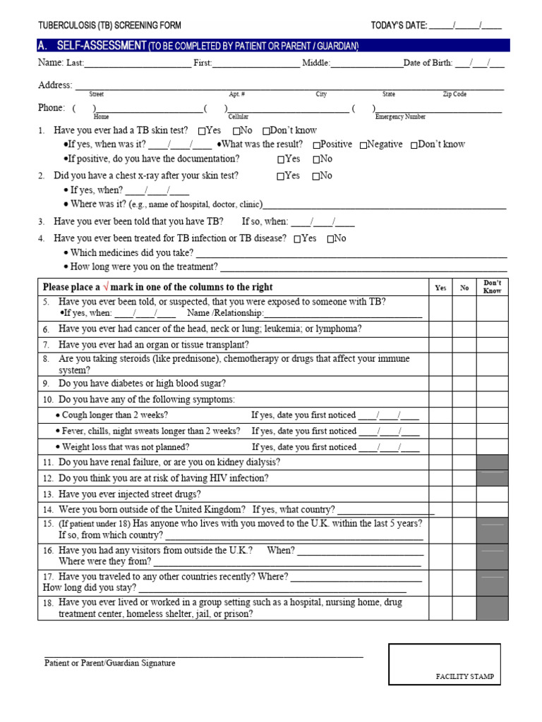 TB Test Questionnaire | PDF | Tuberculosis | Immunology