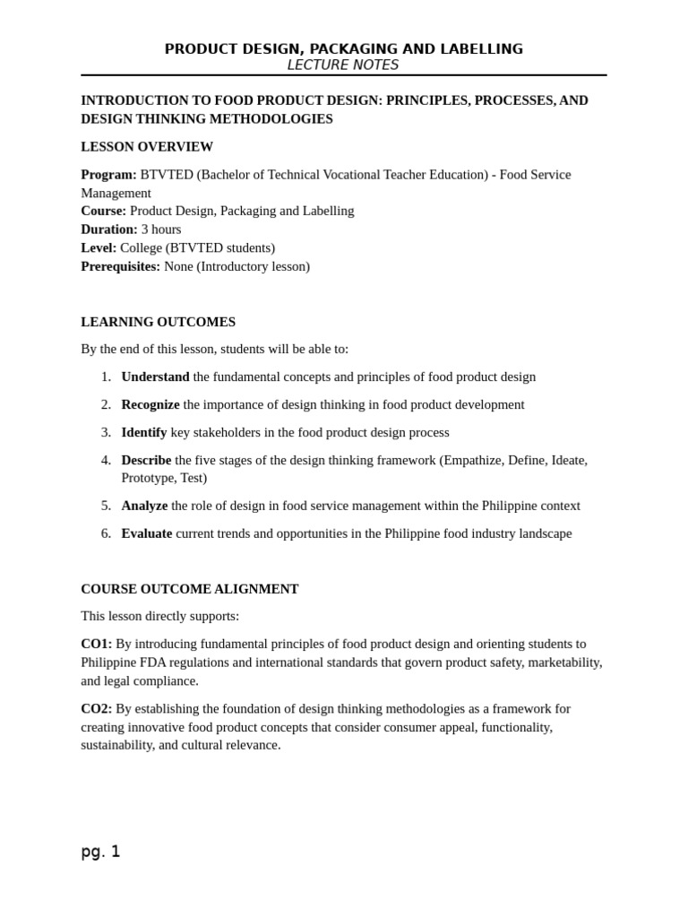 Introduction To Food Product Design | PDF