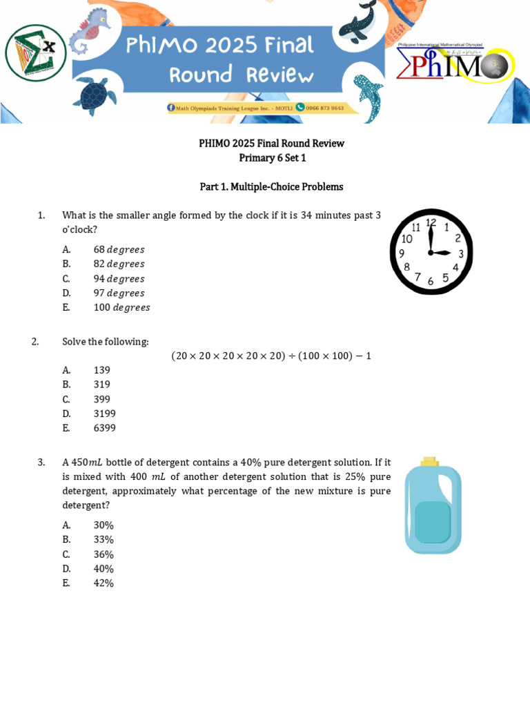 PHIMO P5 P6 Set 1 | PDF | Area | Arithmetic