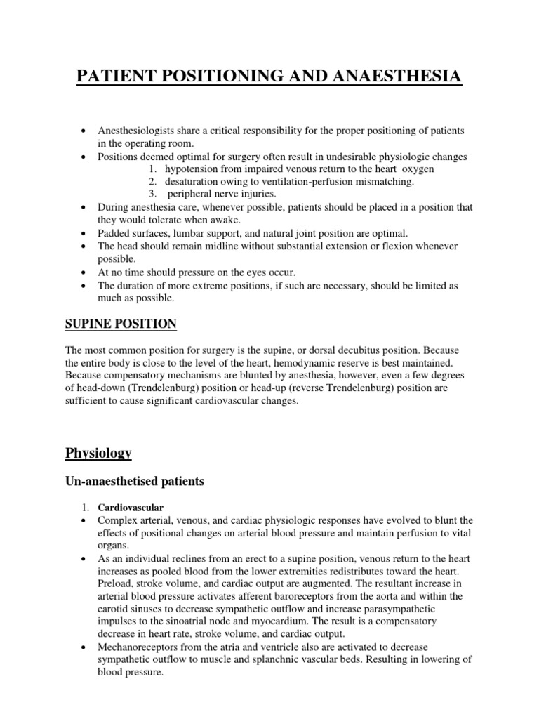 Patient Positioning And Anaesthesia Pdf Anatomical Terms Of Motion Heart