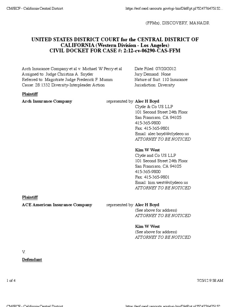 ARCH INSURANCE COMPANY Et Al v. MICHAEL W PERRY Et Al Docket | PDF ...