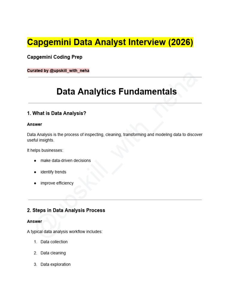 Capgemini Data Analyst Interview (2026) | PDF | Data Analysis | Mode ...