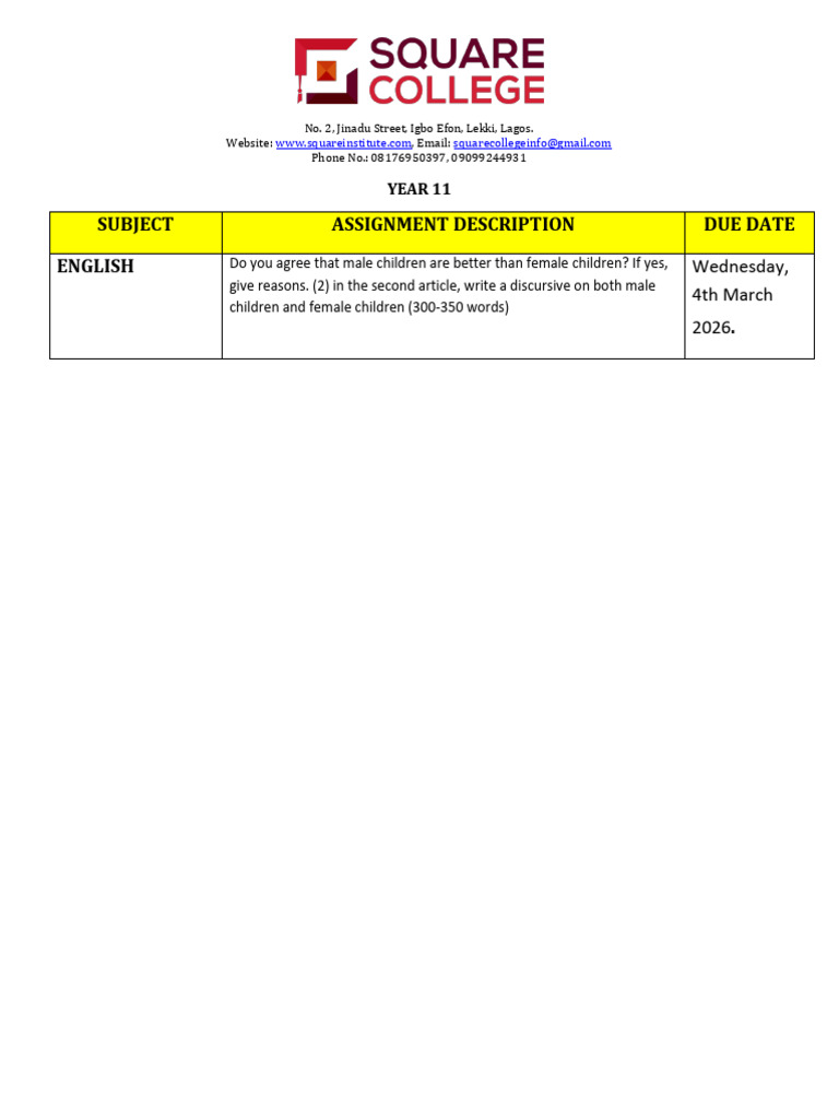 Year 11 Assignment-20 | PDF