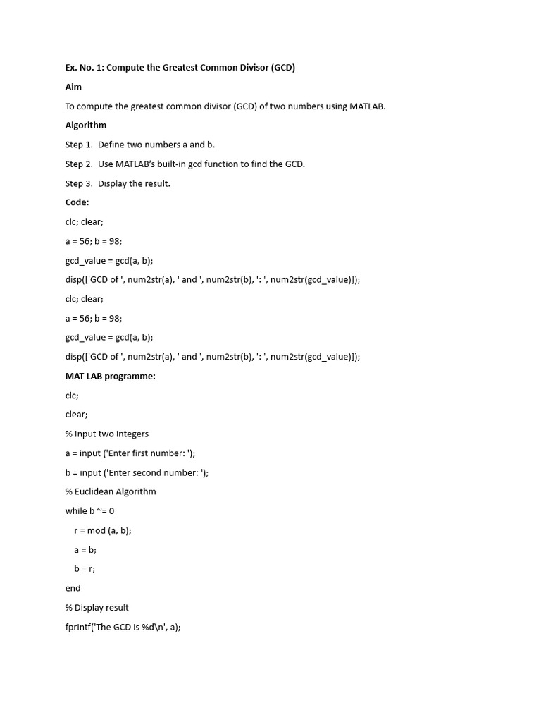 Matlab 1 To 4 Experiments | PDF | Computer Programming | Elementary ...