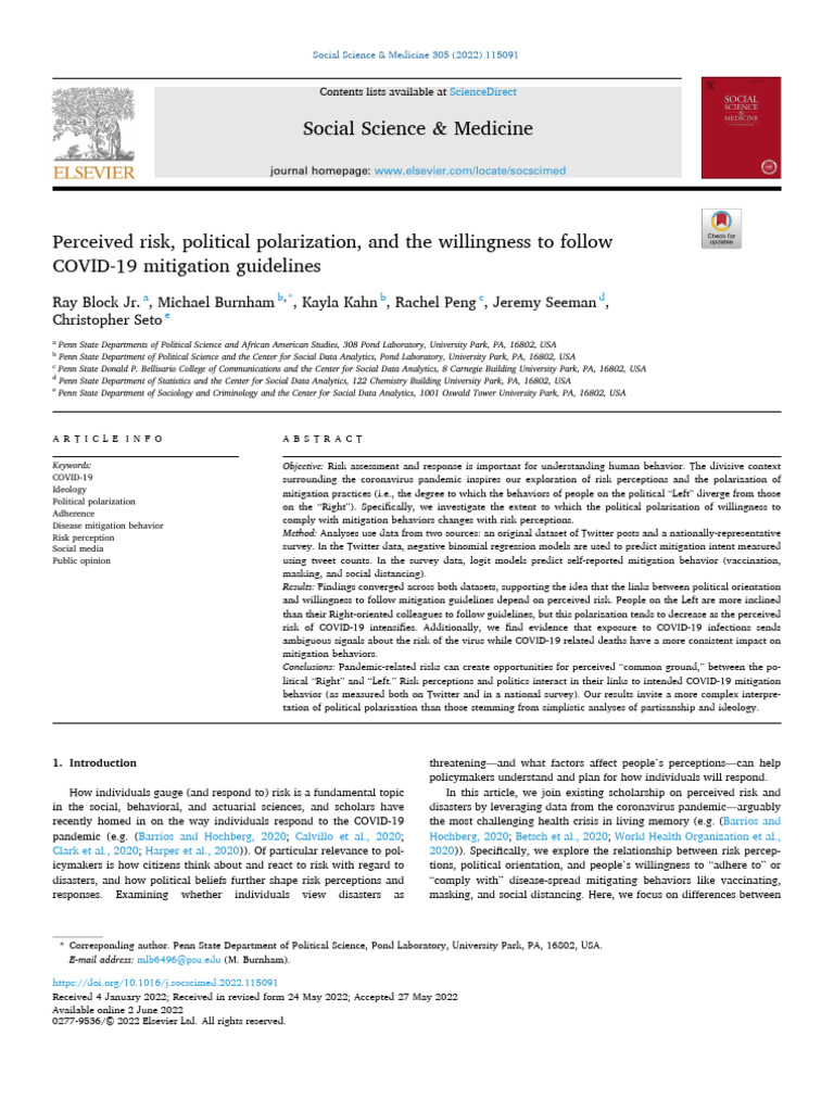 Perceived Risk, Political Polarization and The Willingness To Follow ...