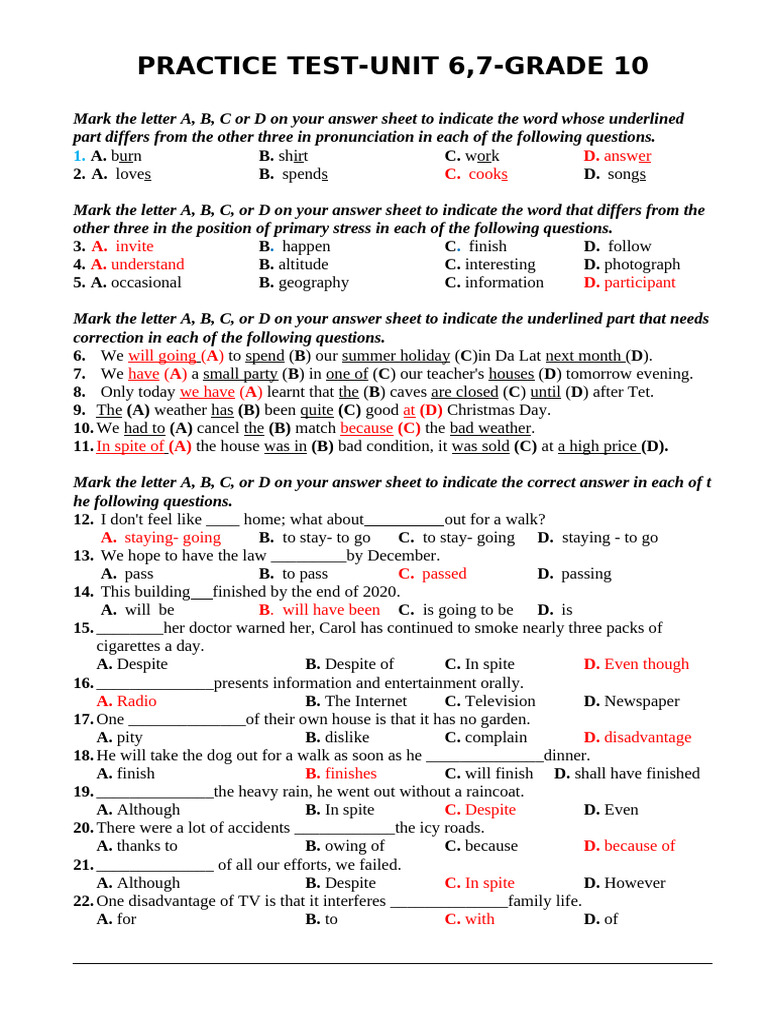 Unit 6 - 7 Practice Test Grade 10 | PDF