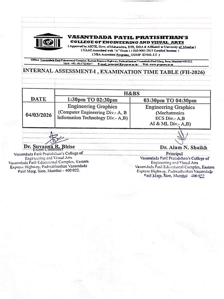 Engineering Graphics Modified Timetable 04032026 FE | PDF