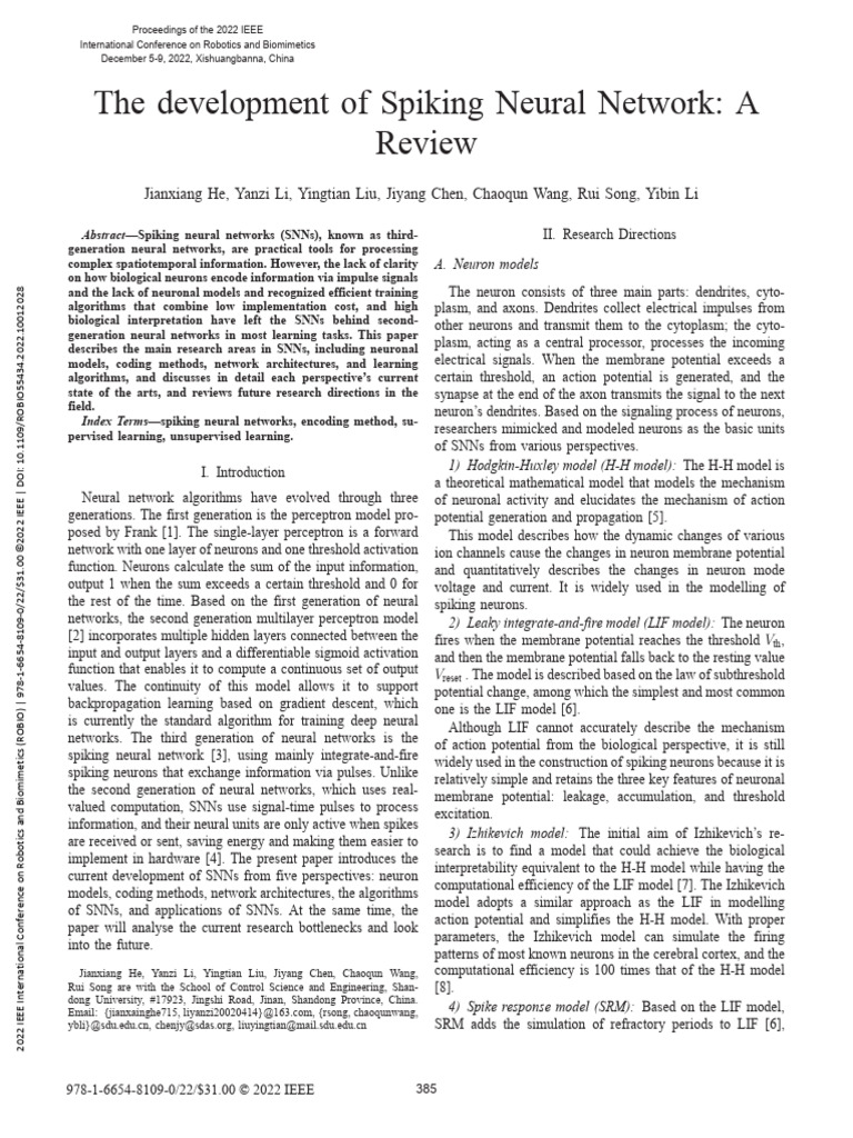 The Development of Spiking Neural Network A Review | PDF