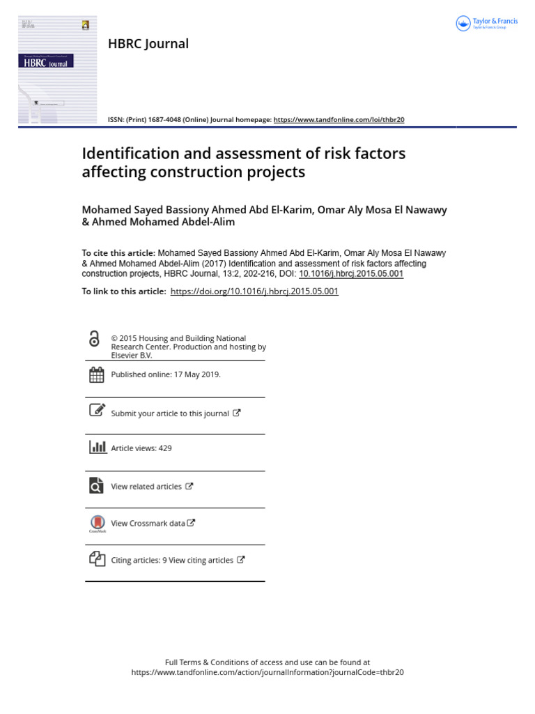 Identification and Assessment of Risk Factors Affecting Construction ...