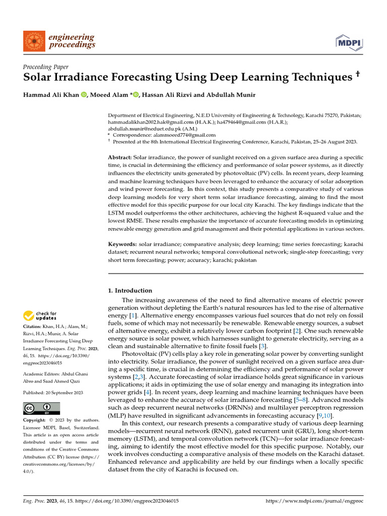 2023 Solar Irradiance Forecasting | PDF | Learning | Algorithms