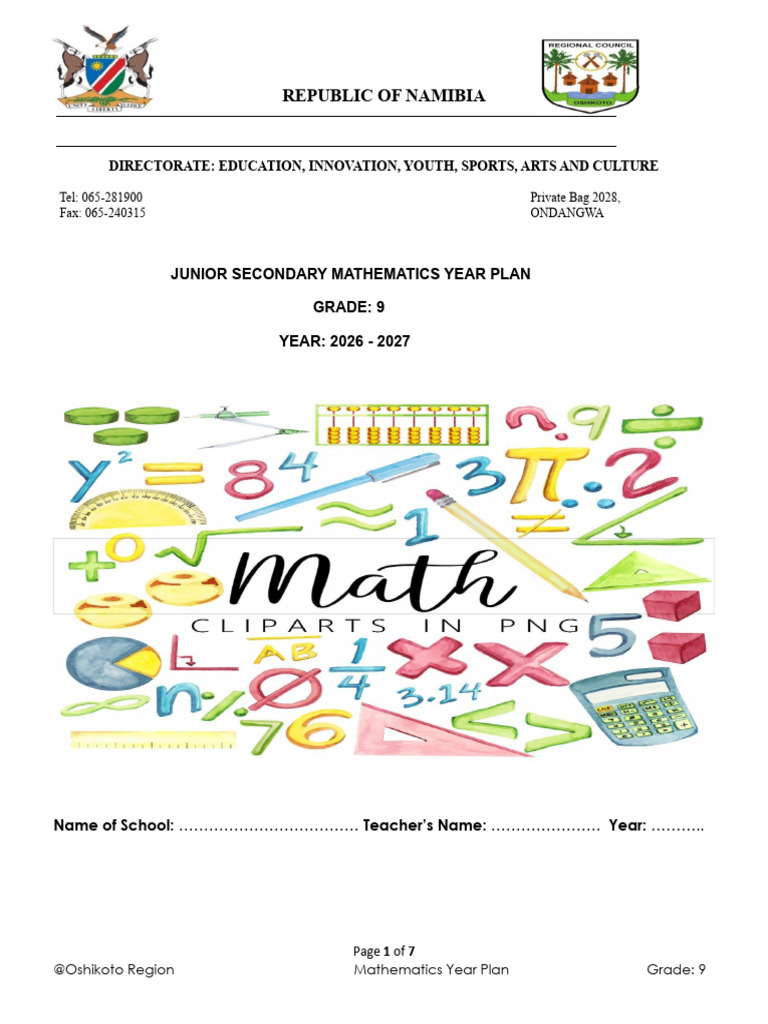 2026 - 2027 Mathematics Grade 9 Year Plan | PDF | Algebra | Geometry