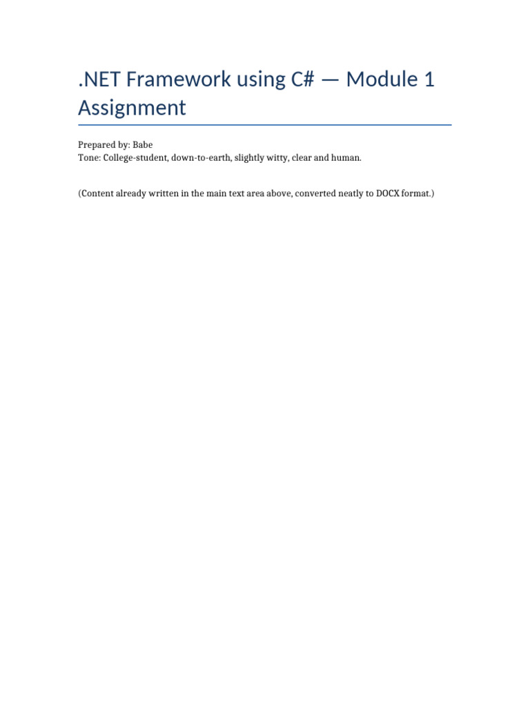 NET CSharp Module1 Assignment Solutions by Babe | PDF