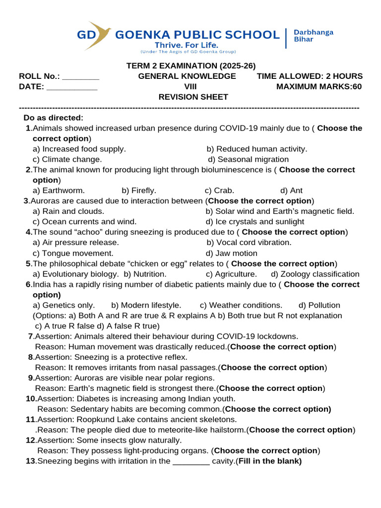 GK T-2 Class 8 Revision Sheet | PDF | Earth Sciences