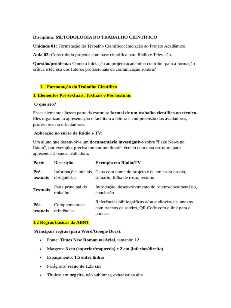 AULA 02 - Metodologia de Trabalho Científico - 23-07-2025 | PDF ...