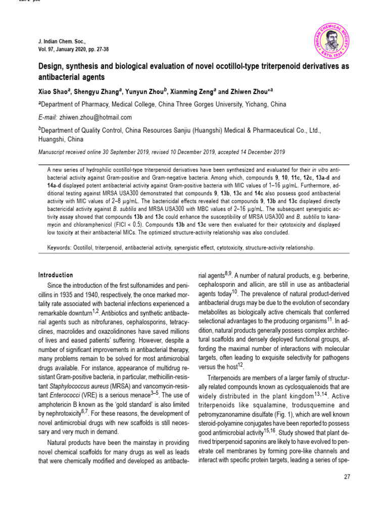 4a Design, Synthesis and Biological Evaluation of Novel Ocotillol-Type ...