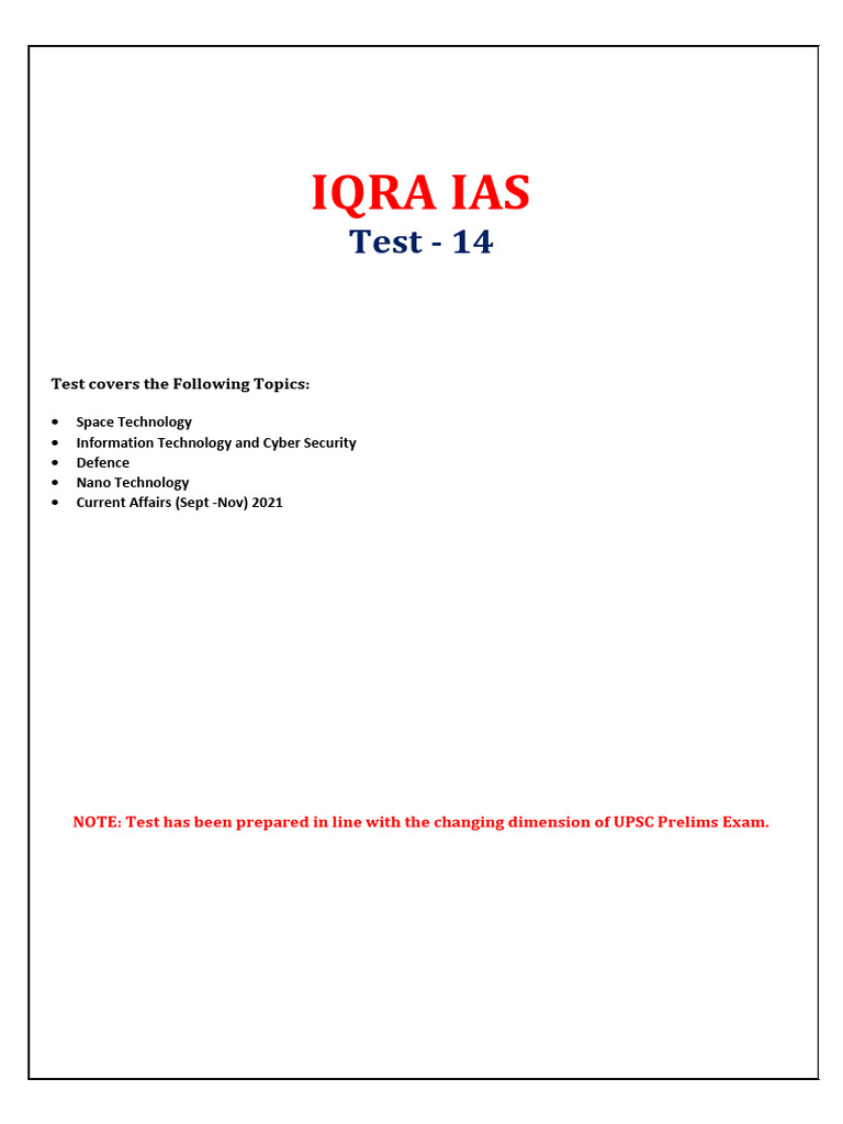 IQRA IAS Test14 QuestionPaper | PDF