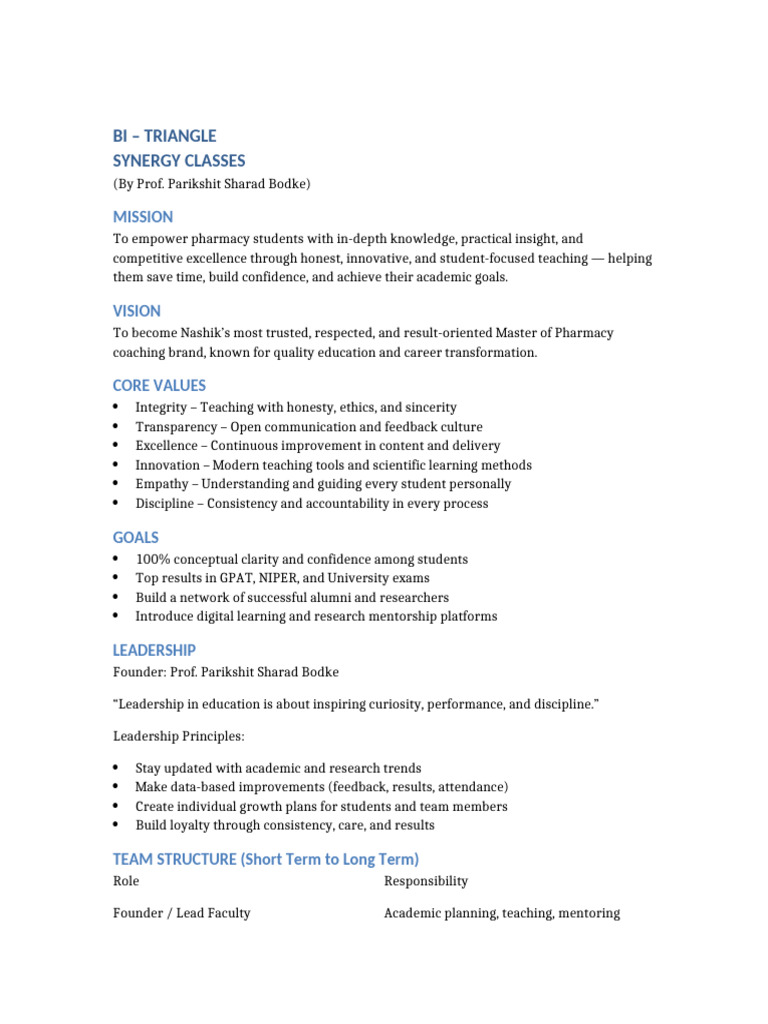 Synergy Classes BI Triangle | PDF | Mentorship