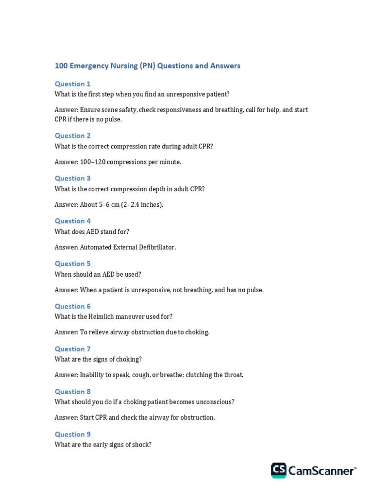 100 Emergency PN Questions Answers | PDF | Hypoglycemia | Shock ...