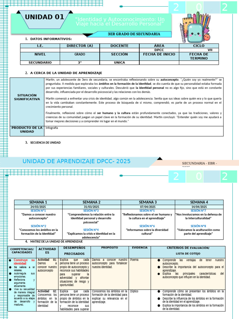 Unidad 01 DPCC - 2025 (Tercer Año) | PDF | Aprendizaje | Plan de estudios