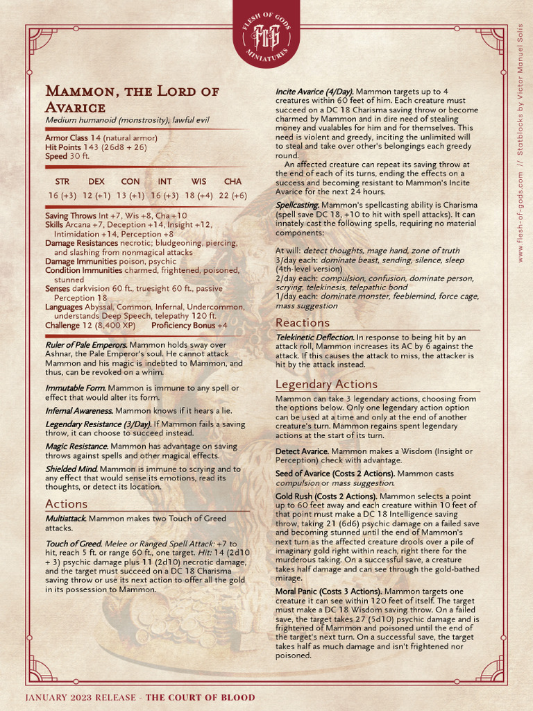 2301 Stat Blocks Mammon Lord of Avarice | PDF