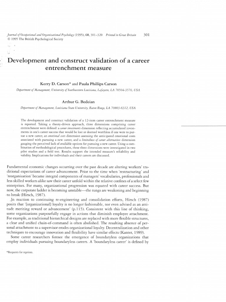 Development and Construct Validation of A Career Entrenchment Measure | PDF
