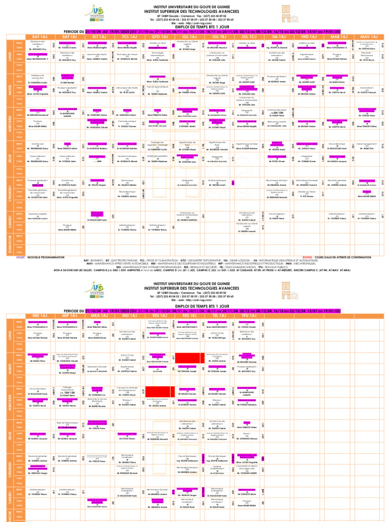 Timetable BTS & HND 21-10-24 To 19-01-25 | PDF | Informatique ...