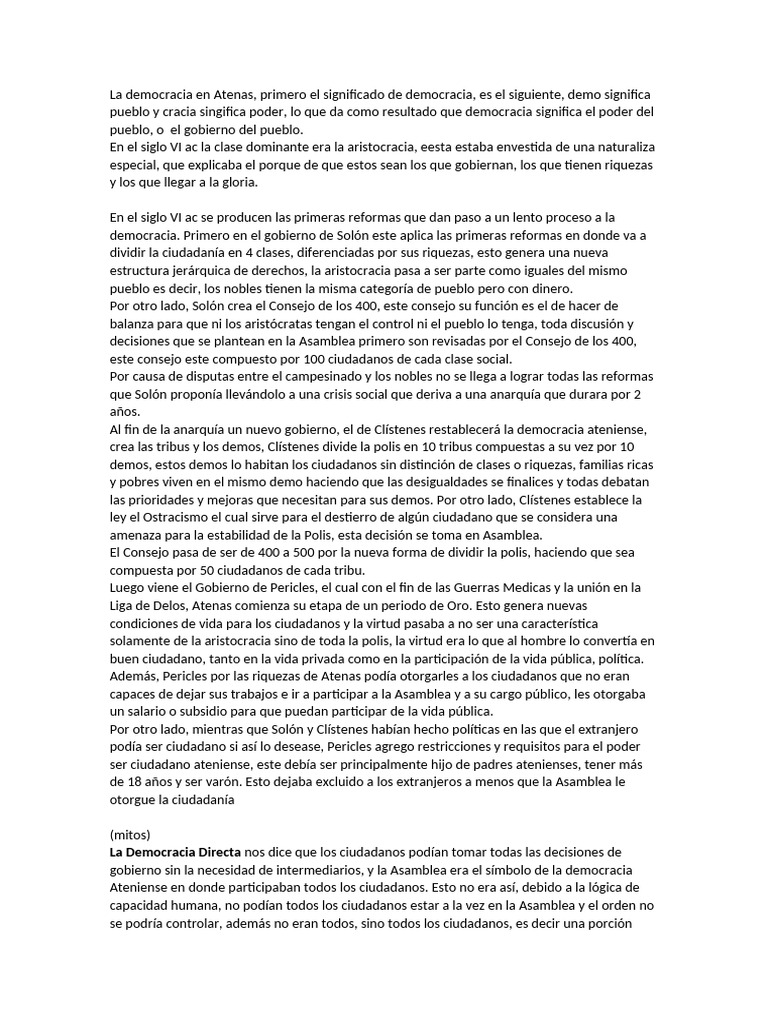 La Democracia en Atenas | PDF | Democracia | Ideologías políticas