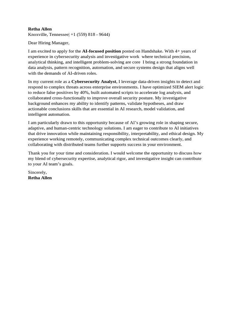 Retha Allen Cover Letter | PDF