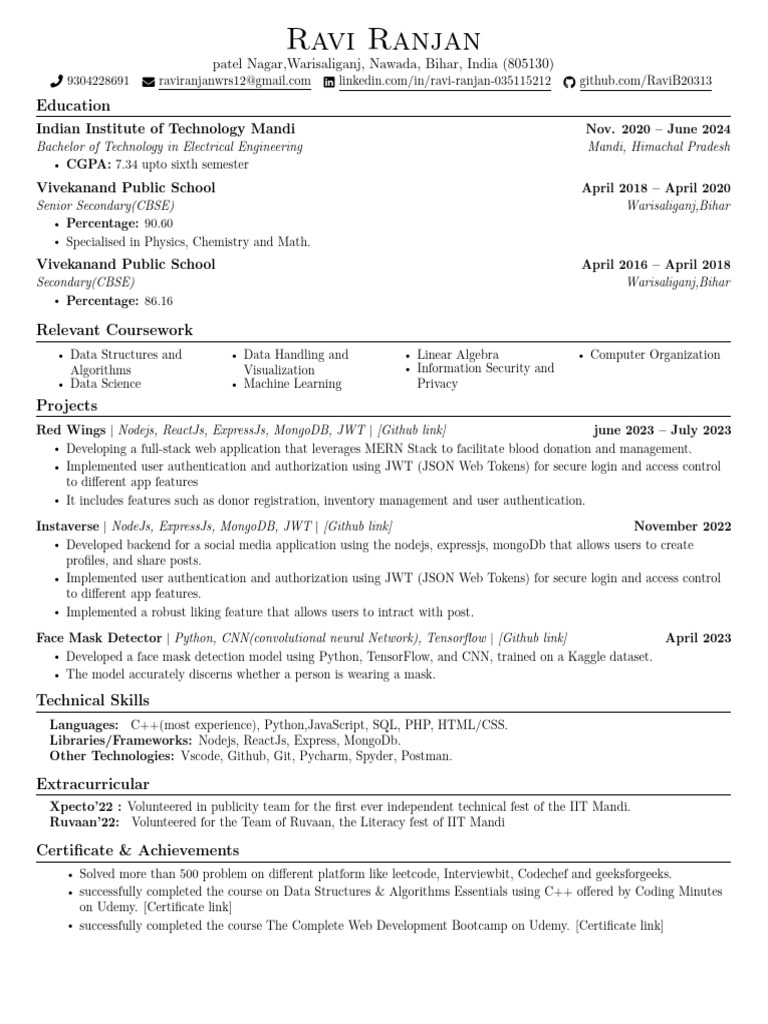 Ravi B20313 Resume | PDF | Computing | Computer Science