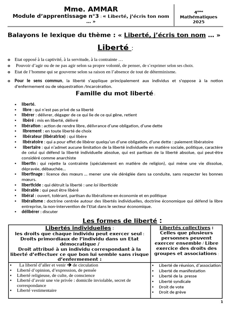 Voc Liberté 2025 | PDF | Liberté | Liberté d'expression