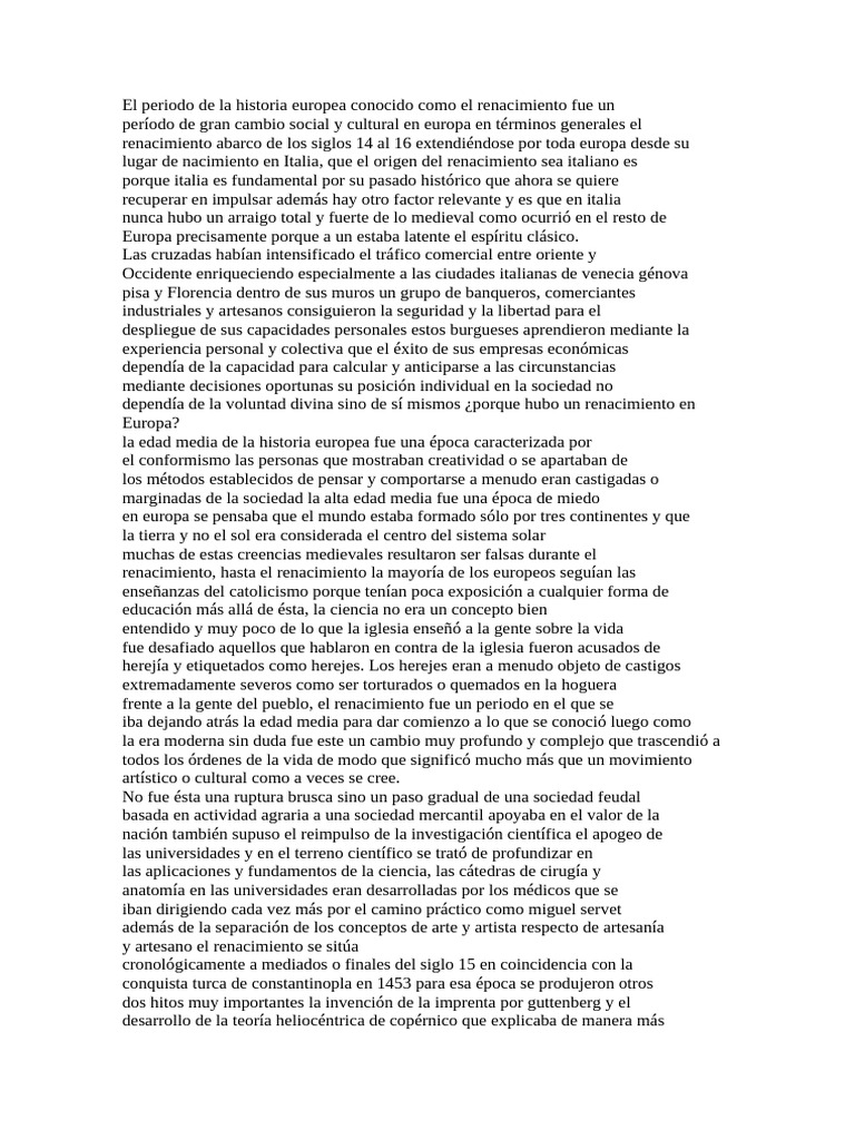 Historia Renacimiento | PDF | Renacimiento | Edades medias