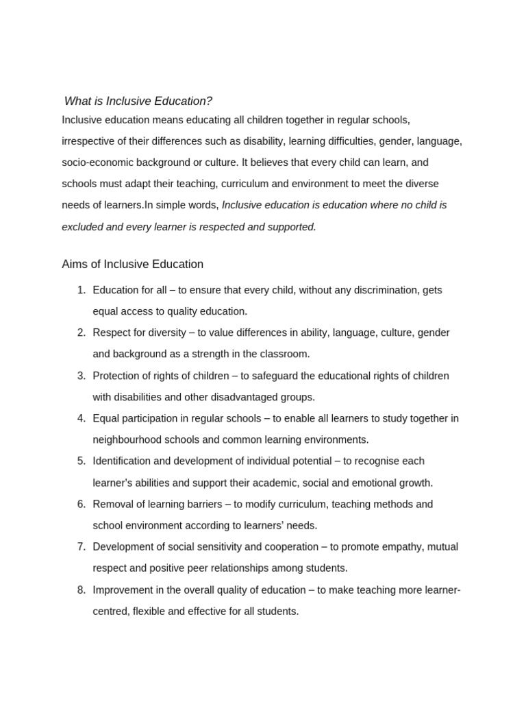 What Is Inclusive Education | PDF | Inclusion (Education) | Special ...