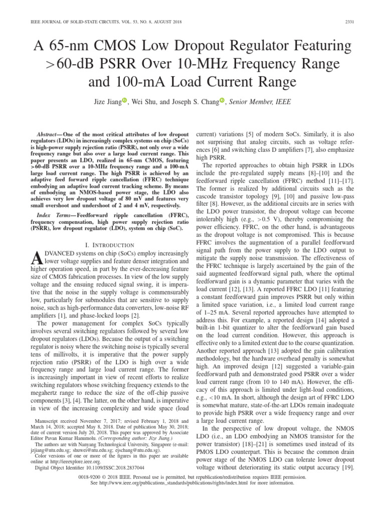 A 65-Nm CMOS Low Dropout Regulator Featuring Gt60-DB PSRR Over 10-MHz ...